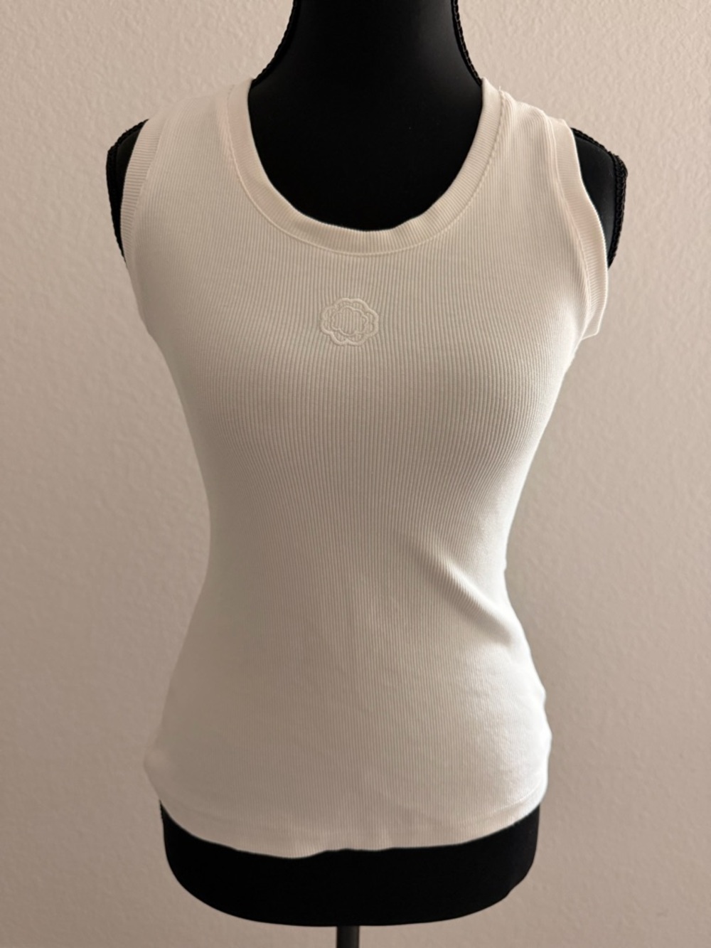 Maje Cream Ribbed Sleeveless Tank Top | Embroidered Logo Minimalist